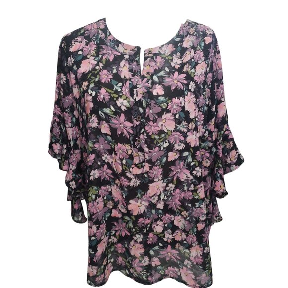 Vince Camuto Women's Floral Print Ruffled Sleeve Blouse Large - Picture 1 of 5